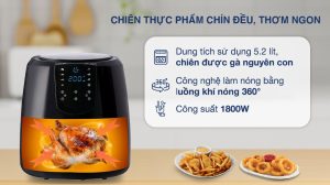 Nồi chiên không dầu Lock&Lock Visible air fryer CUBE 5.5L cửa sổ trong suốt-EJF996BLK